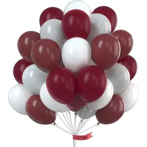 Burgundy Balloons 60 pcs 12 Inch Maroon Gray White Ruby Red Dark Red Grey Helium Balloons for Graduation Christmas Wedding Thanksgiving Memorial Day Shower Birthday Party Decorations