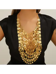 New style jewelry best-selling in the Middle East Dubai gold alloy coin round pendant sequin multi-layer tassel exaggerated necklace