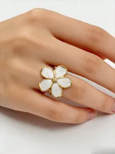Enamel Flower Open Ring, Luxurious Unique Design Finger Ring, Fashion Ring, Statement Ring, Women's Daily Commute Party Accessory, Geometric Pattern