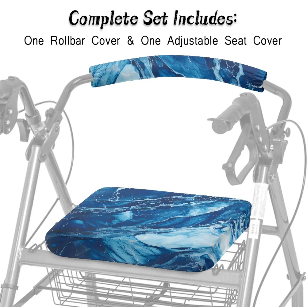 Rollator Walker Seat & Backrest Rollbar Covers Set -Marble Print Durable Washable forMen Women Seniors - Comfort Upgrade for Park Walks Grocery Runs Doctor Visits Home Use Senior Living Facilities Outdoor Strolls