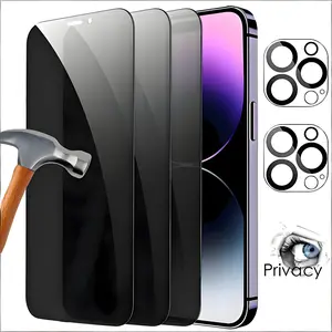 5in1 Privacy Tempered Glass Protective Screen Protector Set for Smartphone Iphone 11/13/14/12/15 Pro Max 16 17 Pro Max - 3 PCS with 2 PCS Camera Lens Protectors Accessories
