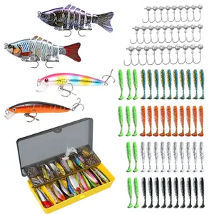 Fishing Lures Kit (1 Set),fishhooks,fishing baits,Including Artificial Fishing Bait , Soft Plastic Worms, Multifunctional Fishing Hooks,Multi Jointed Swim Crank Fishing Lure,Outdoor Fishing Accessories for Perfect