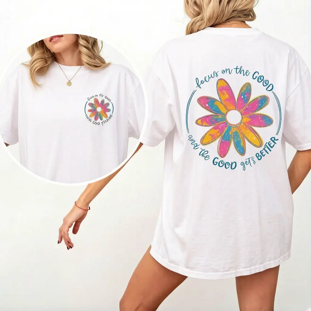 Focus On The Good, Flowers, Front and Back, Retro, Positivity, Comfort Colors T-Shirt, Women's Comfort Colors Tee