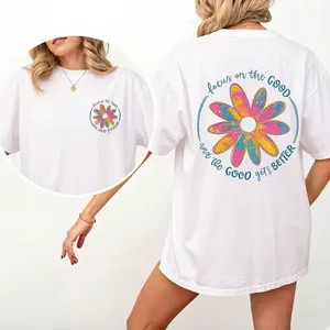 Focus On The Good, Flowers, Front and Back, Retro, Positivity, Comfort Colors T-Shirt, Women's Comfort Colors Tee