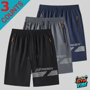 Men's Casual Summer Shorts with Zipper Pockets & Letter Print, Ideal for Gym Workout, Lifting, Outdoor Fun, Streetwear, Chicano Style & Everyday Outfit Ideas