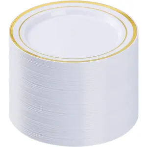100 count  Plastic Plate, 10.25 Inch Disposable Dinner Plate Party with  Rim, Heavy Duty Disposable Plastic Plates for Party, Wedding and Birthday