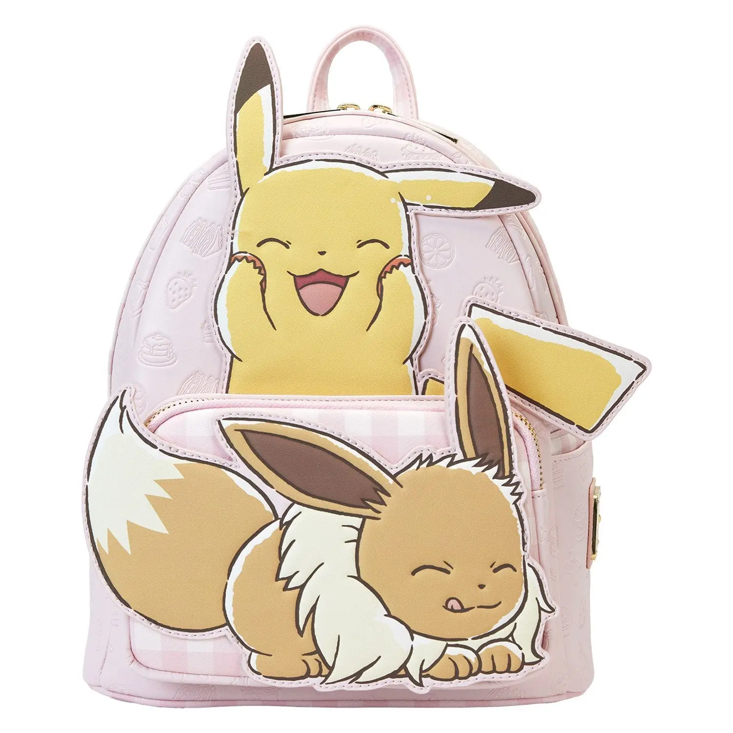 Loungefly Pokemon Café Pikachu & Eevee Faux Leather Zip Carry On Backpack - Adults' Cute Versatile Colorful Anime Character Bag, Adjustable Shoulder Strap, Graphic Print, 9” W x 10.5” H x 4.5” D, Lightweight Casual Daypack, Collectible