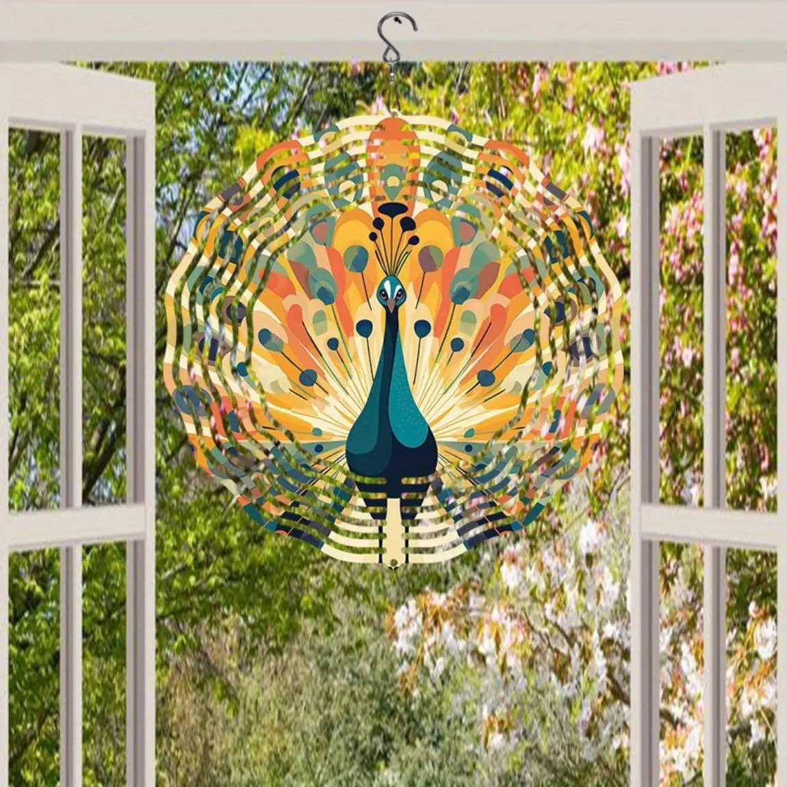 3D Metal Peacock Design Wind Chime, Vibrant Rotating Wind Sculpture, Durable Outdoor Decor for Garden, Patio & Fall Festivals
