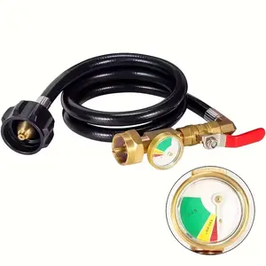 High-Pressure Propane Inflator Hose with Pressure Gauge, 350psi, Durable PVC & Copper Fittings, Ideal for Camping BBQ Outdoor Cooking, LPG Hose