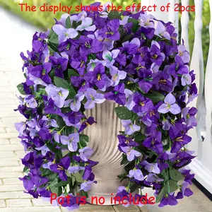 2 pcs Artificial Faux Bougainvillea Flowers Plants Decorative for Outdoor Outside Summer Decoration, Fake Silk UV Resistant Long Trailing Vines for Front Door Porch Planter Balcony (Purple Dark Purple)
