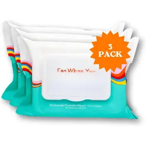 Flushable Wipes, 150 Wipes (3 Packs of 50) pH-Balanced Wet Wipes for Women & Adults, Aloe for  , Rose Water for a Floral Finish, -Based, Sewer Safe, 7.5" x 5" Full Coverage
