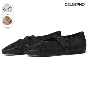 CELNEPHO Ballet Flats for Women Round Toe Flat Heel Hallow Design Adjustable Buckel Strap Mary Jane Flat Easy Slip on Ballerina Shoes Casual Comfortable Daily Wear Date Gift Dress Shoes Deals For You Days