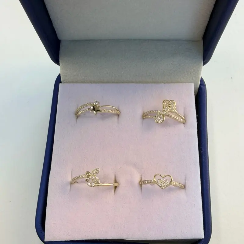 (FINAL SALE) LOTE#2. 10K Bundles of 4 Dainty Zirconia Rings in Sizes 6, 7, 8 - Perfect for Everyday Wear and Special Occasions