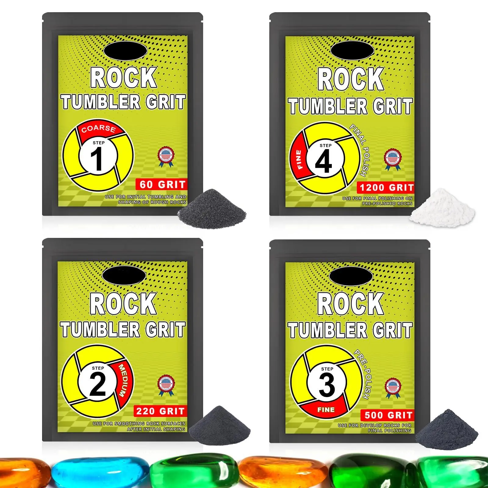 Rock Tumbler Grit & Polish Kit - 4 Step Refill (coarse/medium/pre-polish/final) For Stone Polishing  Compatible With All Tumbling Machines (4 Assortment)