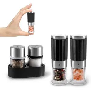 Mini Salt and Pepper Grinder set with 2 Small Salt and Pepper Shakers Portable Cute Tiny Spice Grinder Pepper Mill Salt Grinder for Travel, Work, Camping, Party, School, Lunch Box