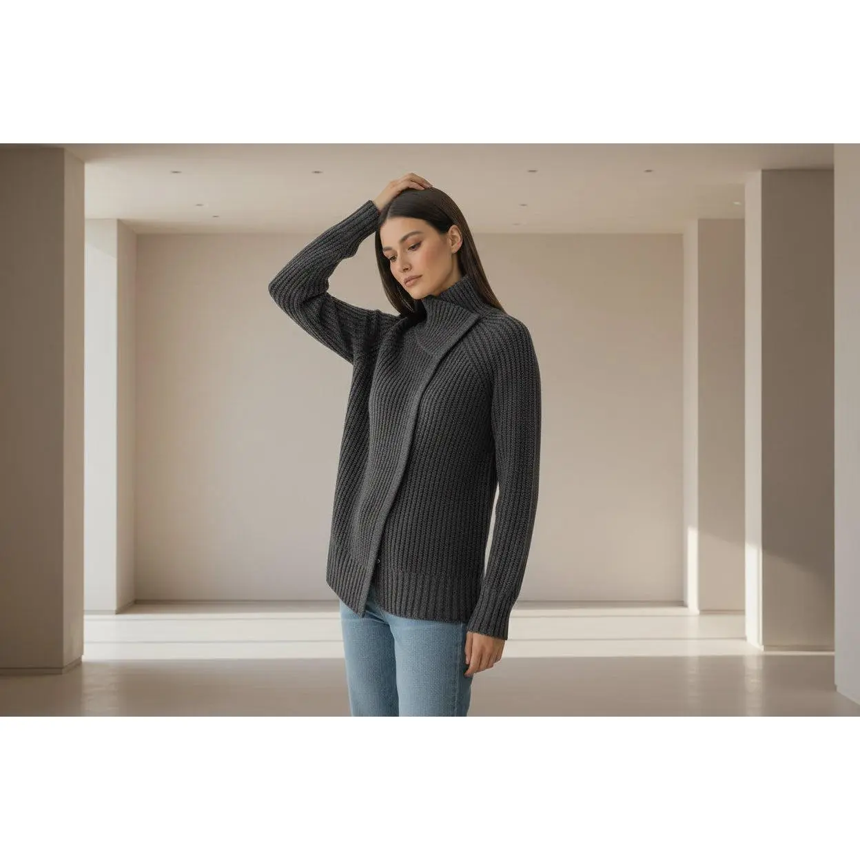 Women's Ribbed Knit Cardigan with Crossover Neckline, Soft Lofty Blend Fabric, Elegant Drape Sweater Top for Cozy Layers, Knitwear, Tops, Warm Layers, Essential, Knitting, Piece, Everyday, Breathable, Casual, Work, Long Sleeve