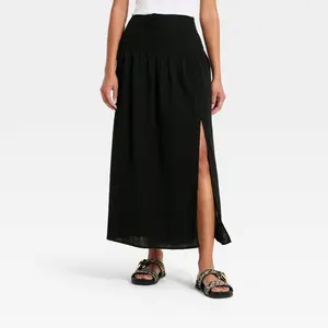 Women's Side Slit Maxi A-Line Skirt - Universal Thread Black 6