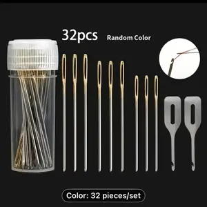 32pcs Cross Stitch Embroidery Kit with Stainless Steel Needles 22/24/26 Sizes and 2 Needle Threaders Durable Craft Sewing Tools with Storage Box for Cross Stitch and DIY Handicrafts