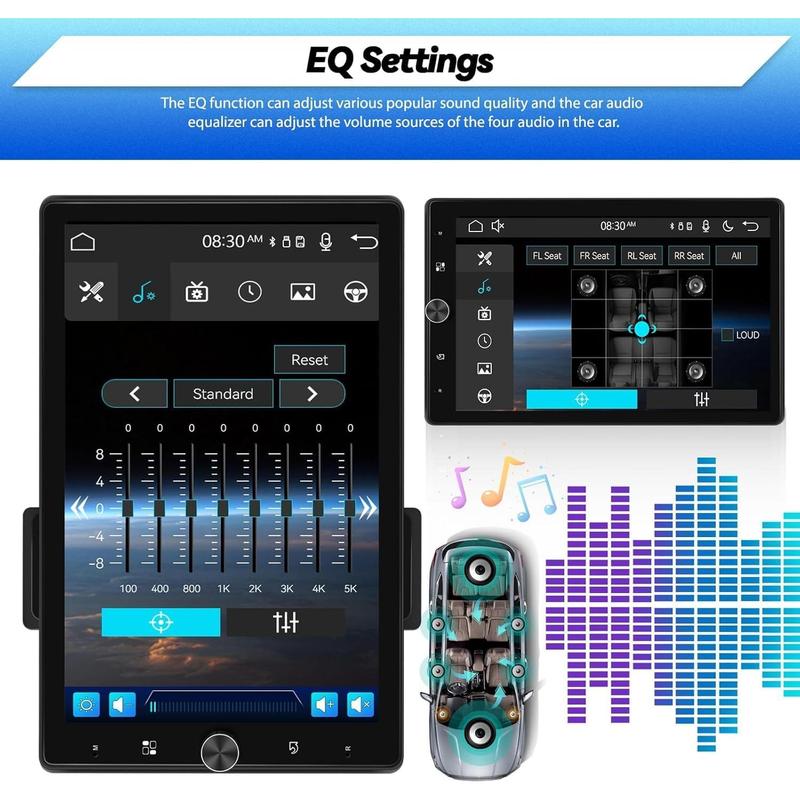 Single Din Car Stereo 10.4 inch Touchscreen 180°Rotate Vertical/Horizontal Screen Bluetooth Audio with Wireless CarPlay&Android Auto Mirror Link FM Radio USB EQ+ Backup Camera & MIC