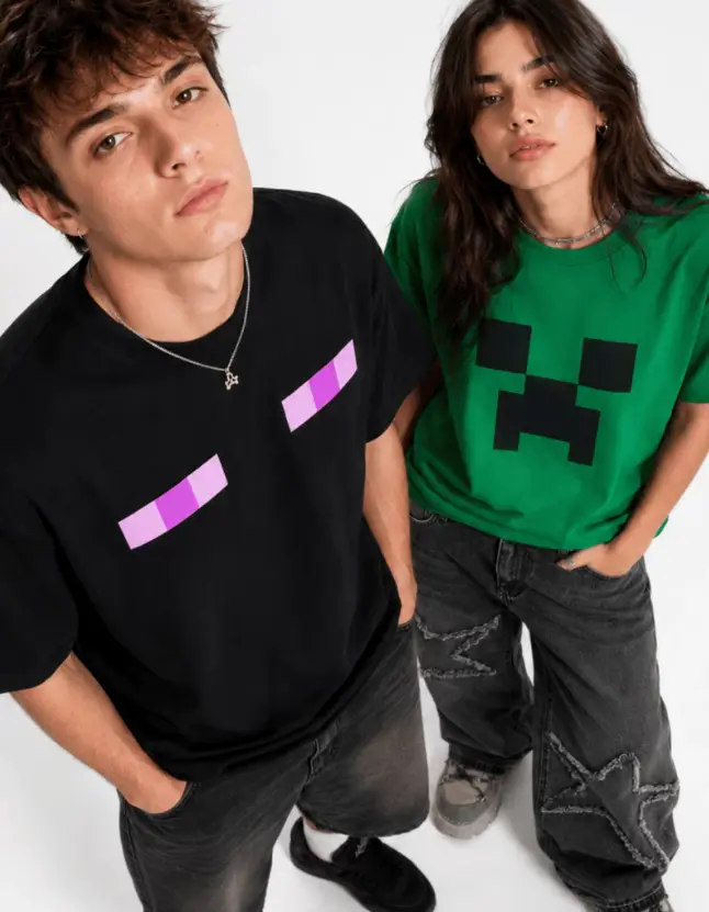 Couples Gaming Shirt set. Matching Gaming Tees | Black Enderman + Green Creeper Face Graphic Shirts | Unisex Oversized Gamer Couple Outfit | Video Game Lovers Gift Bundle Shortsleeve