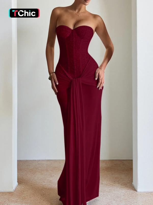 Elegant Strapless Corset Bodycon Long Formal Dress, with Ruched Detail, Perfect for Evening Prom Party