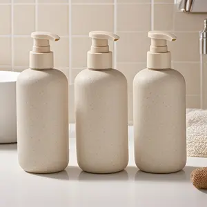 Modern Wheat Straw Soap Dispenser Set, Soap Container, 3 Pack 16.9oz Plastic Bottles, Matte Finish Design, Perfect for Kitchen & Bathroom Use