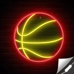 Basketball Neon Sign - Basketball Lights for Bedroom, Game Room, Wall, Basketball Room Decor - Cool Basketball Neon Light for Fans - Hanging Sports Led Signs with Red&Yellow