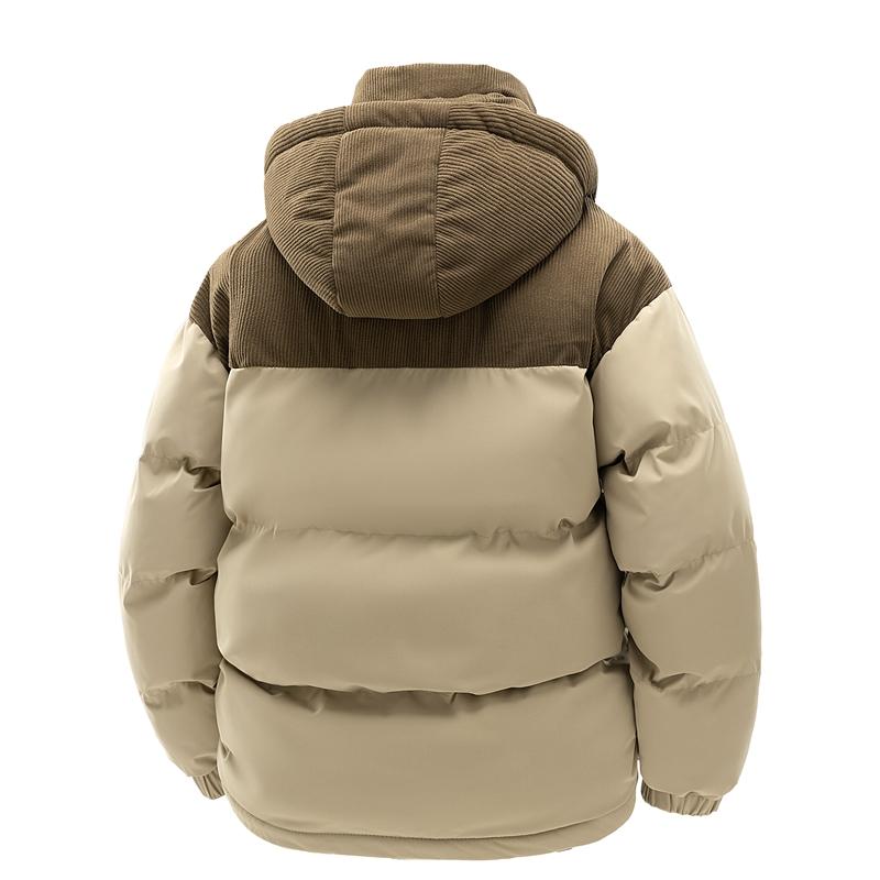 New autumn/winter loose thick corduroy jacket, windproof and cold-resistant bread jacket; retro color-block hooded windproof and cold-resistant warm jacket; men’s autumn/winter thick corduroy temperature-lock hooded casual jacket; casual warm hooded jacke