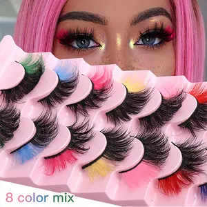 8 Pairs of Colorful Fluffy False Eyelashes with 3D Effect, Faux Lashes, Easy to Wear, Long Lasting, Vibrant and Lightweight, Perfect for a Stunning Look