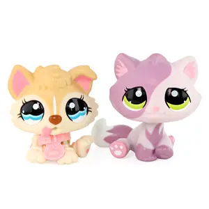 2 Pack Mini Pet Figures, Cute Big Eyed Cat & Puppy Collectible Animal Figurines, Small Vinyl Pet Doll Playset, Kids Pretend Play Toy, Birthday Party Favor Gift for Girls Boys Ages 4+
