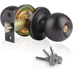 Entry Door Knobs with Lock and Key,Ball Stainless Steel Keyed Door Lock,for  Bedroom/Bathroom,Matte Black