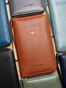 Family Size Zippered Passport Holder, Leather Travel Wallet with 2 Passport Pockets, Multi-Slot Organizer for International Travel, Vacation & Gift