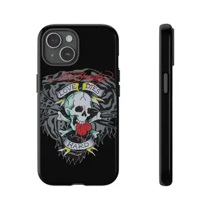 Ed Hardy Skull Love Dies Hard Tough 2-piece Phone Case, 11,12,13,14,15,16,17 Pro max