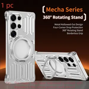 High-End Hollow Alloy Magnetic Phone Case for Samsung Galaxy S26 Ultra S25 Ultra S24 Ultra S23 Ultra, Wireless Charging, 360° Rotating Stand, Car Magnet, Heat Dissipation, Shockproof