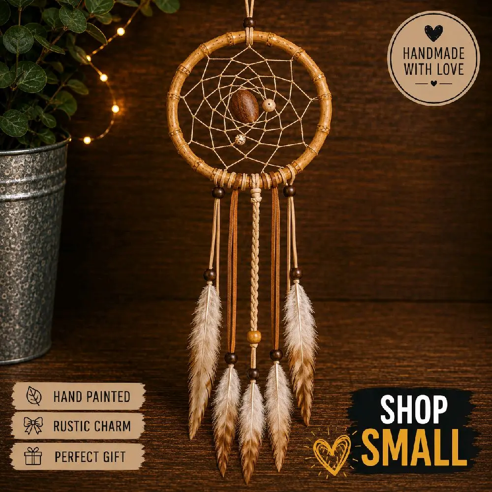 Handmade Boho Dreamcatcher | Rustic Feather Dream Catcher Wall Hanging | Natural Woodland Home Décor | 18" x 6"