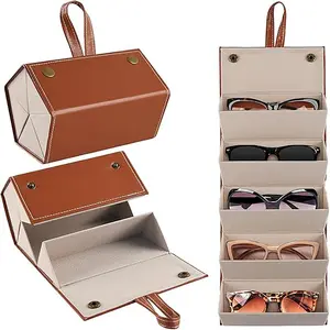 New Simple Leather Multi-Compartment Eyeglass Case, Reading Glasses Sunglasses Storage Box, Foldable Eyewear Organizer Holder, Portable Sunglasses Organizer