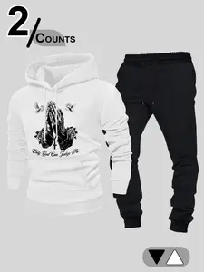 Two-Piece Set Streetwear Tracksuit Set Men's Regular Fit Angel Print Zip Up Hoodie & Pants Set, Casual Long Sleeve Hooded Sweatshirt & Jogger Pants, Men's Fall Clothes for Daily Wear Sweatsuit Outfits, Tracksuit Sweat Suits, Sweatsuit Sets