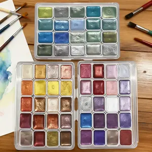 3 Packs 20 Colors Metal Watercolor Painting Set, Portable Box With Shiny Pearls Solid Watercolor Painting, And Art Supplies, Watercolor