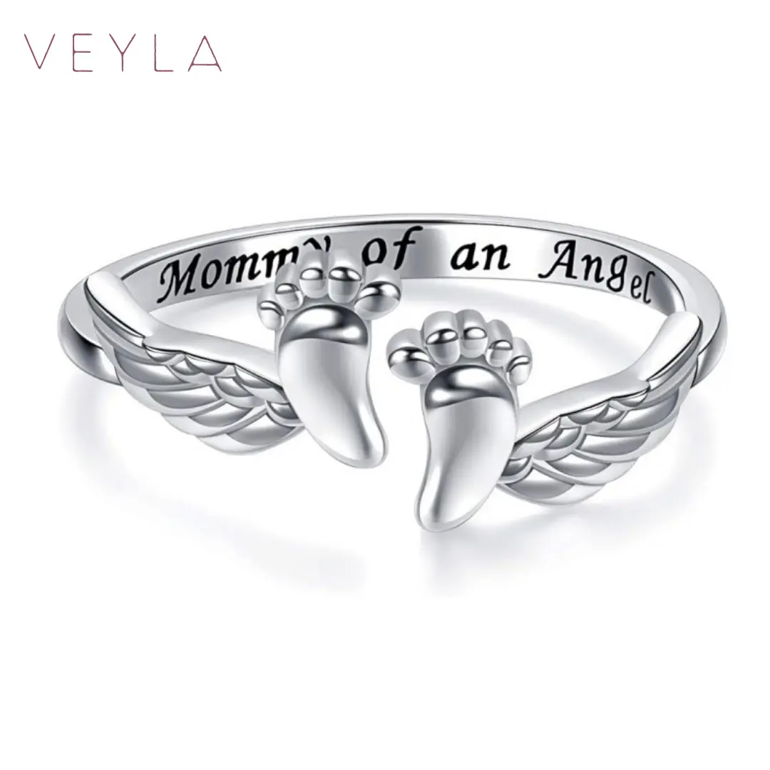Adjustable Letter & Wing Design Cuff Ring, Fashionable Jewelry for Women, "Mommy of an Angel" Engraving Open hug rings, Elegant All-match Accessories for Daily Wear, Perfect Gift for Mom, Wife or Friend, Accessories For Women, Gifts For Women