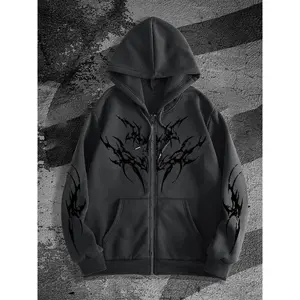 Gothic dark print zip-up hoodie, fashionable streetwear for casual occasions, new autumn and winter products GARMENTARY