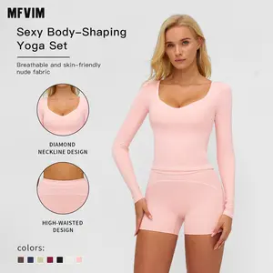 Women's Sports Suit MFVIM - Four-Season Contrast Splice Yoga Clothing, Running Yoga Sports Bra, High Waist, Tummy and Hip-Lifting Pants, Comfortable Activewear for Fitness and Gym, Daily Use Sportswear