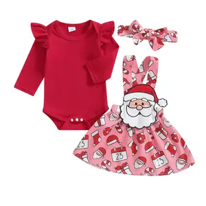 My First Christmas Baby Girl Outfit Newborn Long Sleeve Romper Gingerbread Man Skirts Set Dress Overall Winter Clothes