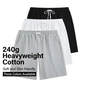Unisex 240g Heavyweight Cotton Blend Shorts for Men & Women 80% Cotton 20% Polyester Soft Breathable Skin-Friendly Relaxed Fit Casual Summer Shorts with Pockets 3 Colors Black White Grey Available for Daily Gym Workout Outdoor Street Wear