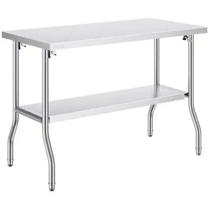 Commercial Worktable Workstation 48 X 24 Inch Folding Prep Table For Commercial Kitchens, Heavy-Duty Stainless Steel Folding Table With 300 Lbs Load Capacity, Kitchen Work Surface Island, Silver