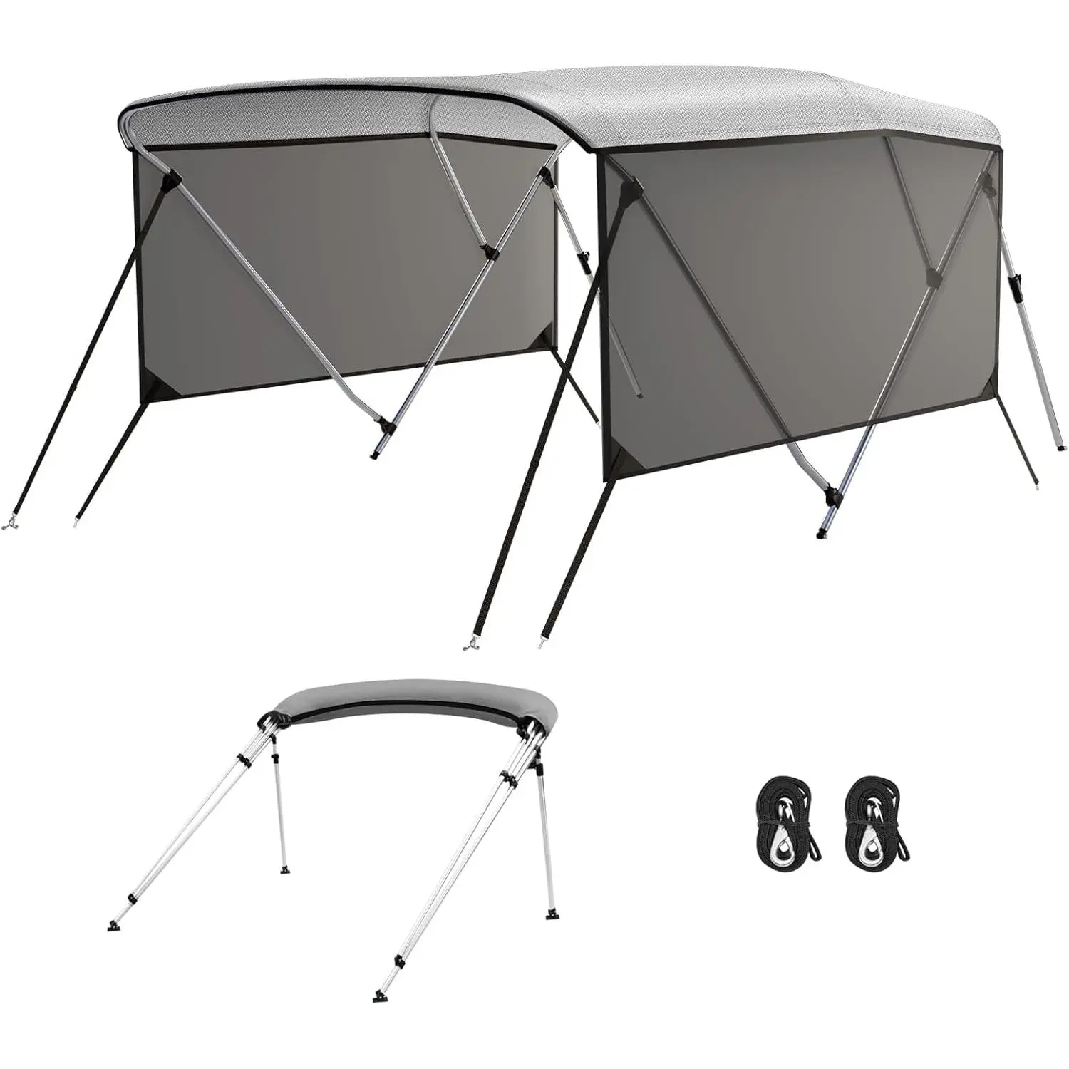 Garvee Superior 3 Bow Bimini Top for Boats – Marine Grade Canvas Sun Shade – Mesh Sidewalls – 2 Removable Side Curtains – 2 Adjustable Rear Support Poles – Zippered Storage Boot – Aluminum Frame – Best Sun Protection