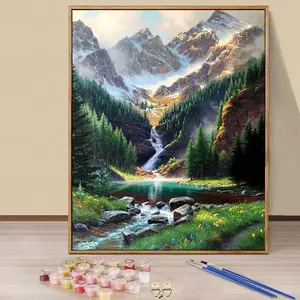Paint by Numbers Kit for Adults Beginners - 16x20in/40x50cm Color Canvas, Easy DIY Mountain Stream Scenery Acrylic Painting Set - Wall Decor for Living Room and Bedroom, Creative Gift for Birthday, Mother's Day and Christmas, Without Frame