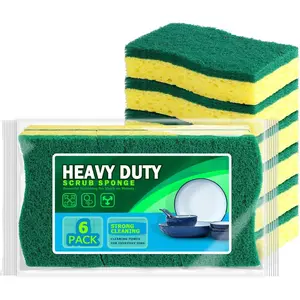 Sponges Kitchen, Heavy Duty Scrub Sponge, 6Count, Sponges for Dishes, Cellulose Kitchen Sponge, Scrubbing Power for Tough Messes, Cleaning Power for Non Coated Cookware, Dishes, Pots, Pans