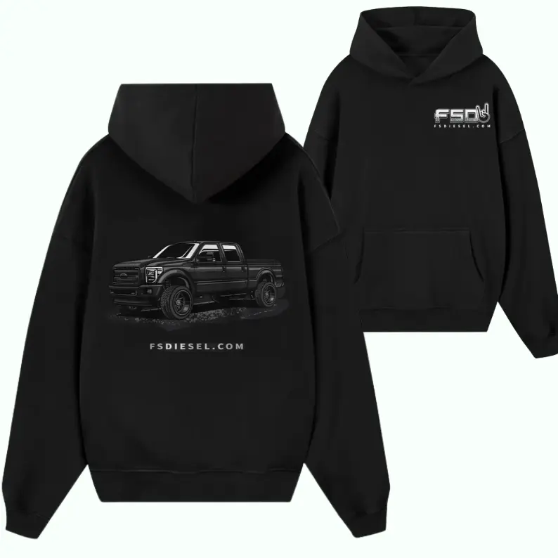 FSD Supply Co. "Stealth Onyx" Truck Hoodie – Black Heavyweight Streetwear featuring a Monochromatic All-Black Custom Truck Build with Grayscale Detailing