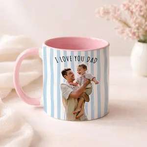 Custom Photo Striped Accent Mug for Dad, Personalized Father and Son Picture Cup, Best Dad Gift with Custom Name, Gift for Grandpa, New Dad Gift Accent Mug Coffee Mug, Sarcastic Humor Drinkware