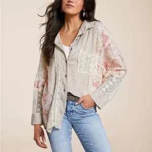 POL Floral Crochet Oversized Blouse